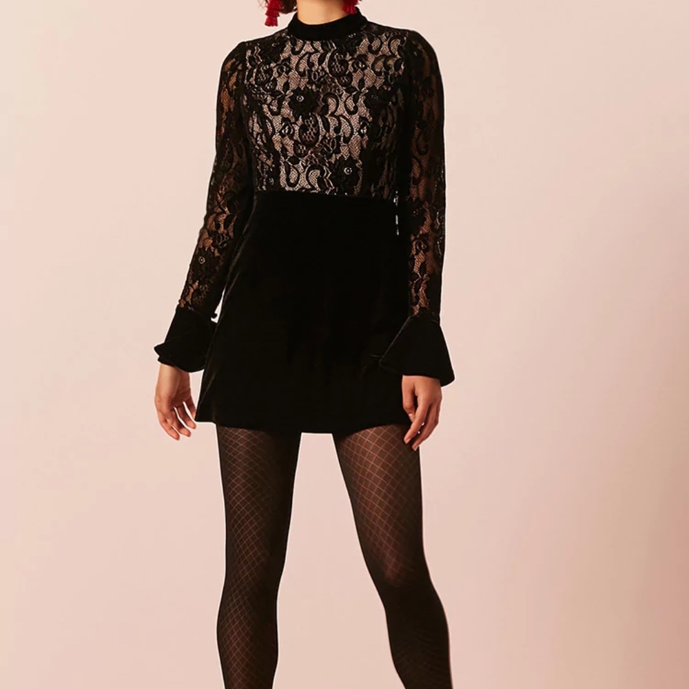 Floral Crochet Velvet Dress